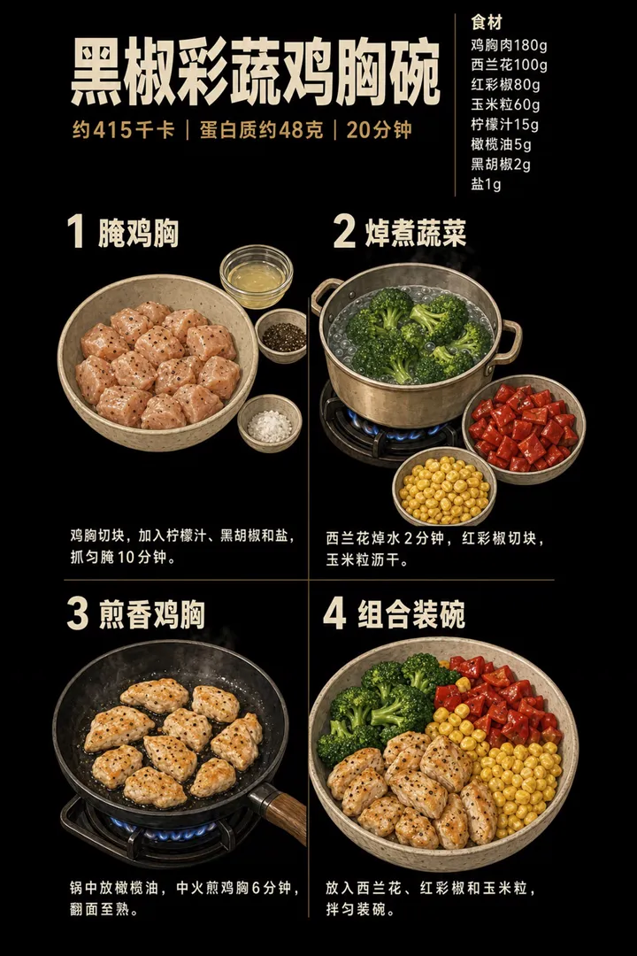 黑椒彩蔬鸡胸碗食谱步骤图